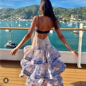 Zimmermann LUMINOUS TIERED GOWN IN CORNFLOWER FLORAL